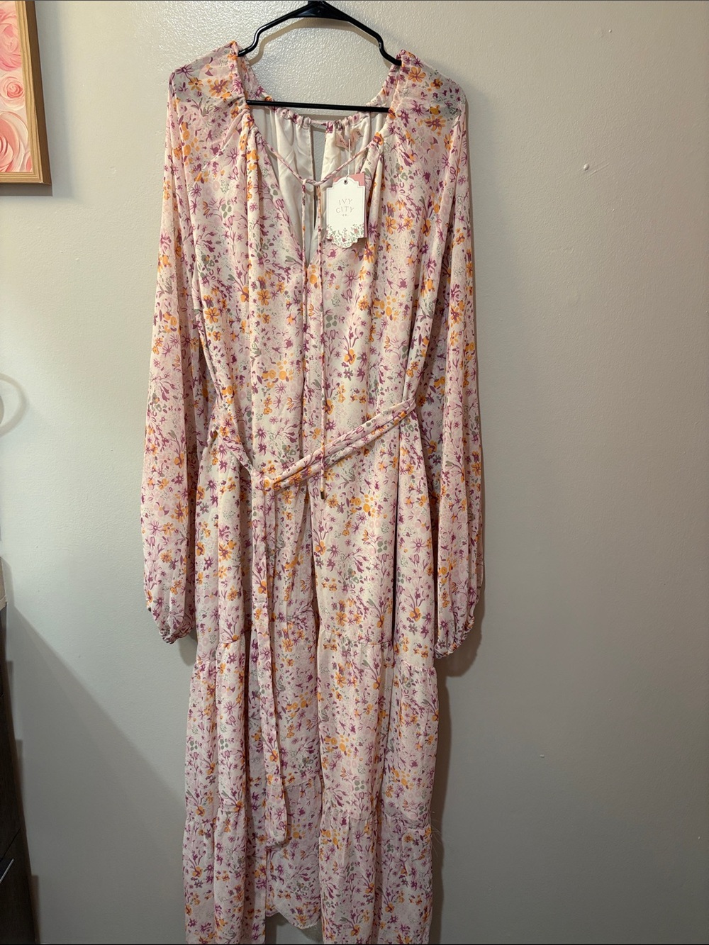 Ivy City Co Light Pink Floral Long-Sleeve Tiered Maxi Dress